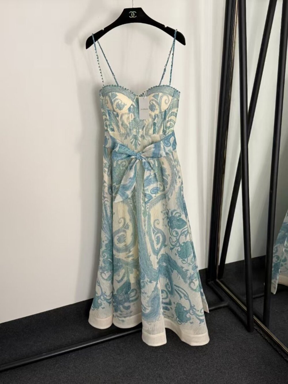 Zimmermann Black Rose Print Bow Belt Sleeveless Midi Dress
